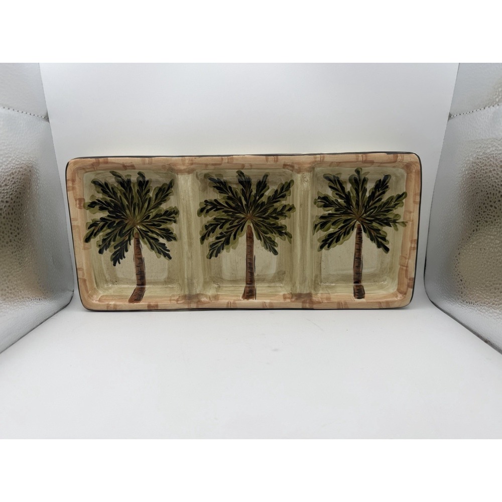 HD Designs Palm Tree 3 Section Ceramic Serving Tray Tropical Divided‎ Platter